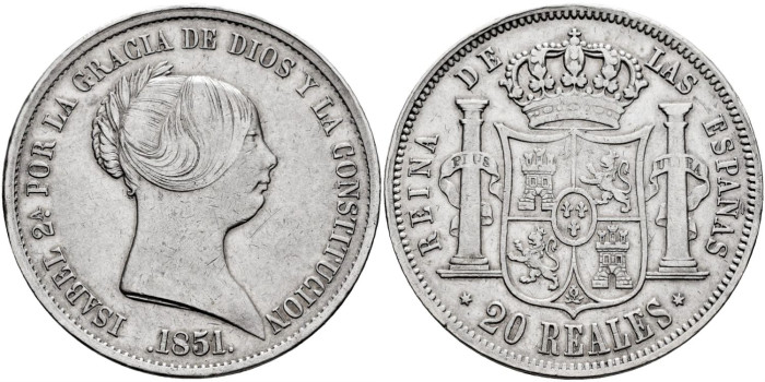 Cy16284E.- ISABEL II  20 REALES 1851 MADRID A.G