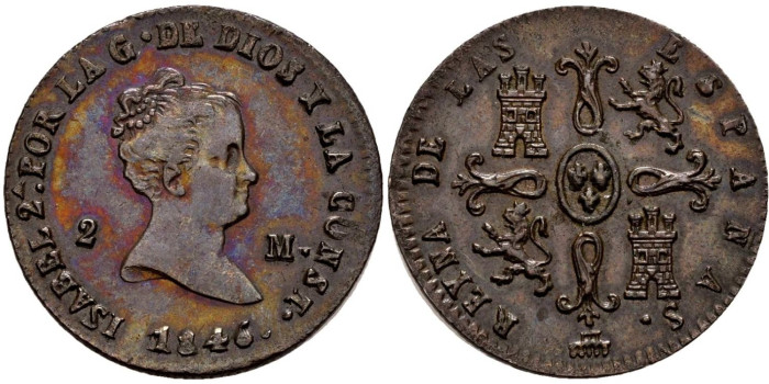 Cy15575K.- ISABEL II 2 Maravedis 1846 SEGOVIA.  SC