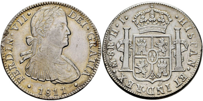 Cy14973H.-  FERNANDO VII  8 Reales 1811 Mexico H.J