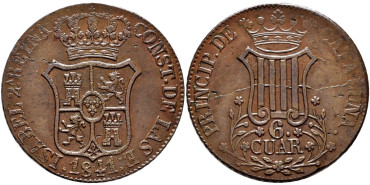 Cy15851F.- ISABEL II 6 Cuartos 1841 Cataluña. MBC+