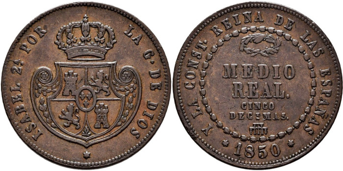 Cy15866G.- ISABEL II MEDIO REAL 1850 SEGOVIA. EBC-