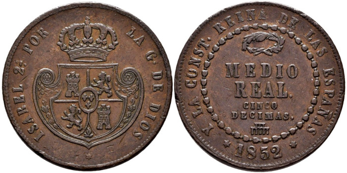 Cy15869F.- ISABEL II MEDIO REAL 1852 SEGOVIA. MBC+