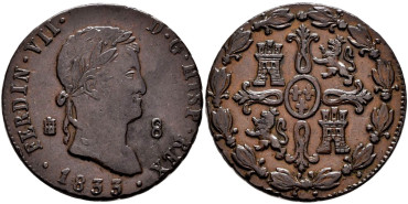 Cy14122K.- FERNADO VII 8 Maravedis 1833 Segovia. EBC+