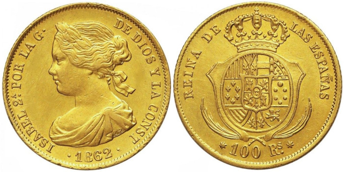 Cy16474.- ISABEL II  100 REALES 1862 Madrid.  MBC -ORO