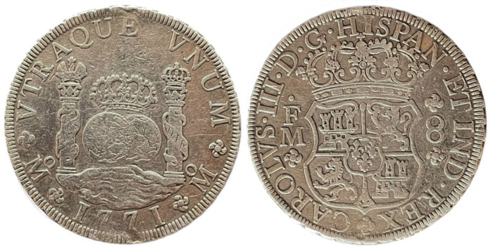 Cy11209.- CARLOS III  8 Reales Columnario 1771  MEXICO F.M.  MBC