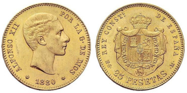 Cy16606.- ALFONSO XII - 25 Pesetas oro 1880 (18-80) MSM.  EBC