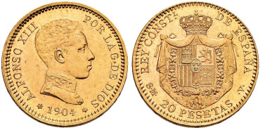 Cy16713.- ALFONSO XIII  20 pts 1904 *19*04 Madrid.  SC. ORO