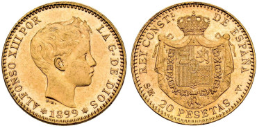 Cy16712.- ALFONSO XIII  20 pts 1899 *18*99 Madrid- SC. ORO