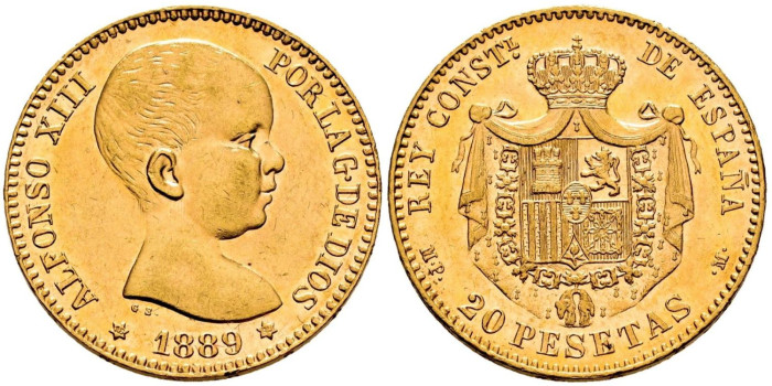 Cy16709.- ALFONSO XIII  20 pts 1889 *18*89 Madrid.  SC. ORO