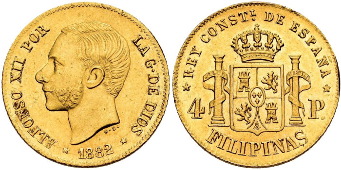 Cy16641.- ALFONSO XII - 4 PESOS 1882 MANILA - SC