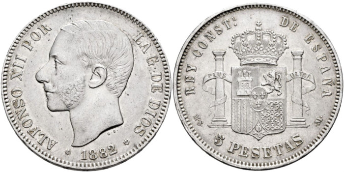 Cy16589F.- ALFONSO XII - 5 Pesetas 1882 MSM. MBC+