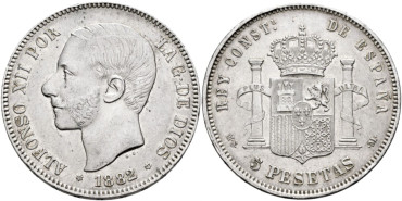 Cy16589F.- ALFONSO XII - 5 Pesetas 1882 MSM. MBC+