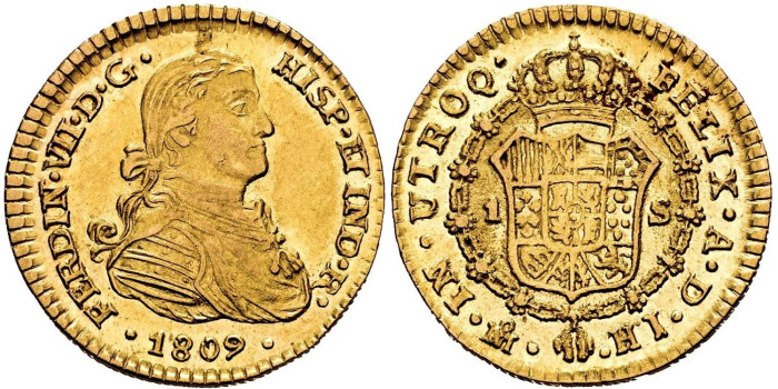 Cy15245.- FERNANDO VII 1 ESCUDO 1809 MEXICO H.J.