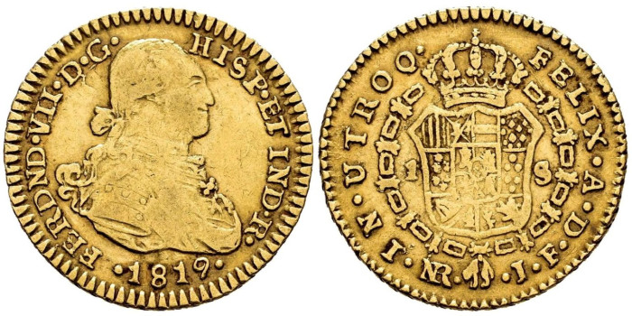 Cy15304.- FERNANDO VII 1 ESCUDO 1819 NUEVO REINO J.F.