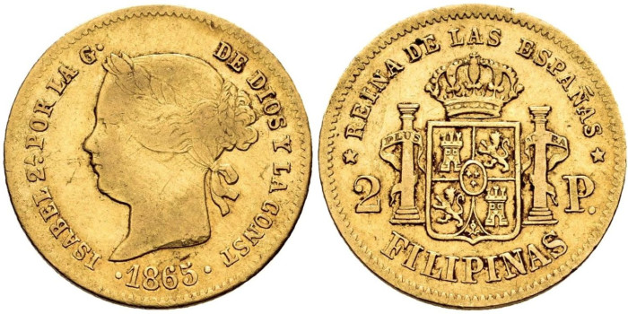 Cy16369.- ISABEL II 2 PESOS 1865 MANILA