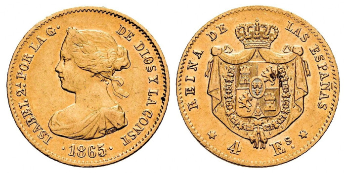 Cy16368.- ISABEL II 4 ESCUDOS 1865 MADRID