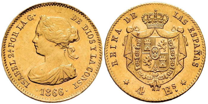 Cy16371.- ISABEL II 4 ESCUDOS 1866 MADRID