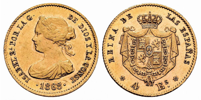 Cy16378.- ISABEL II 4 ESCUDOS 1868/68 MADRID