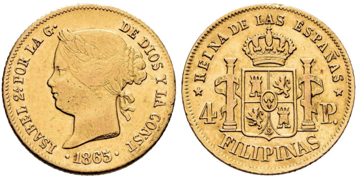 Cy16485.- ISABEL II 4 PESOS 1865 MANILA
