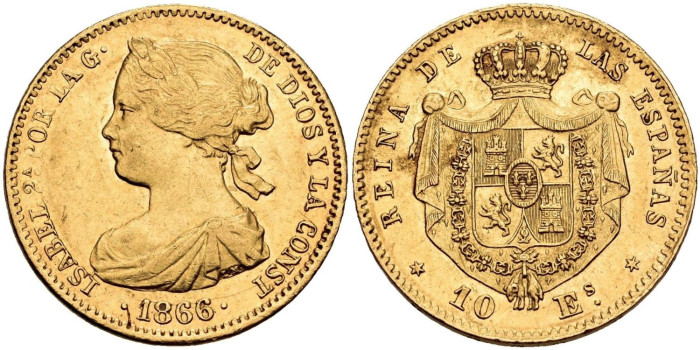 Cy16491.- ISABEL II 10 ESCUDOS 1866 MADRID