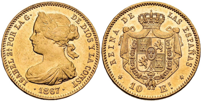 Cy16491.- ISABEL II 10 ESCUDOS 1867 MADRID