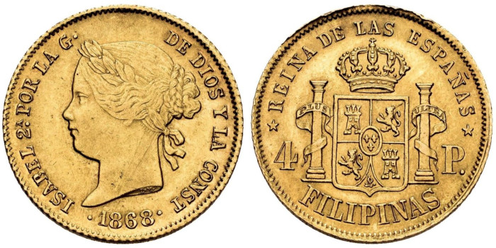 Cy16494.- ISABEL II 4 PESOS 1868 MANILA