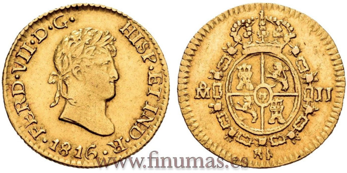 Cy15231.- FERNANDO VII 1/2 ESCUDO 1816 MEXICO J.J. 