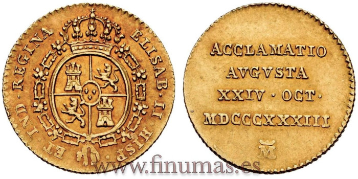 Cy16334.- ISABEL II MEDALLA PROCLAMACION 20 REALES 1833 MADRID