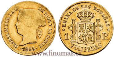 Cy16344.- ISABEL II 1 PESO 1864 MANILA 