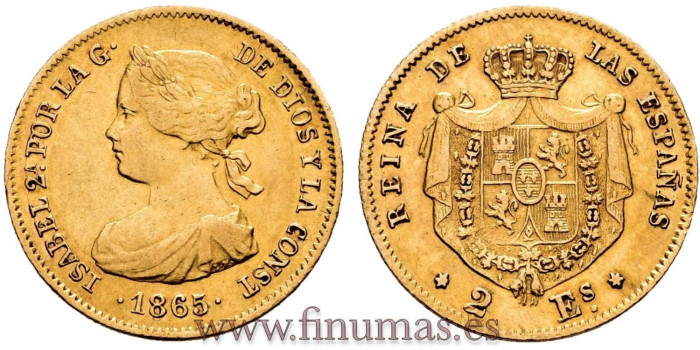 Cy16345.- ISABEL II 2 ESCUDOS 1865 MADRID 