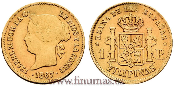 Cy16349.- ISABEL II 1 PESO 1867 MANILA 
