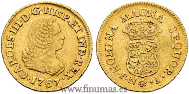 Cy11444.- CARLOS III 1 ESCUDO 1767 POPAYAN J. 