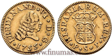 Cy09939.- FERNANDO VI 1/2 ESCUDO 1755 SEVILLA P.J.