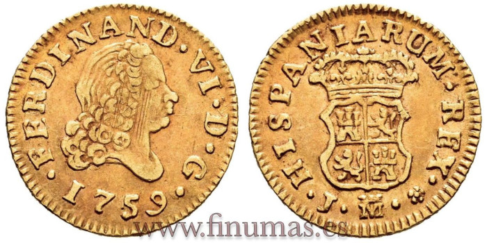 Cy09950.- FERNANDO VI 1/2 ESCUDO 1759 MADRID J y ROSA 