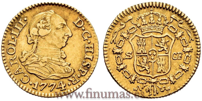 Cy11384.- CARLOS III 1/2 ESCUDO 1774 SEVILLA C.F. 