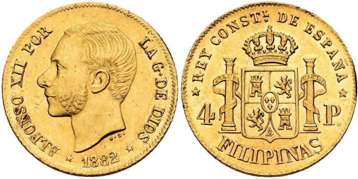 Cy16641.- 4 PESOS 1882  MANILA. SC - ORO. RARA