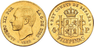 Cy16641.- 4 PESOS 1882  MANILA. SC - ORO. RARA