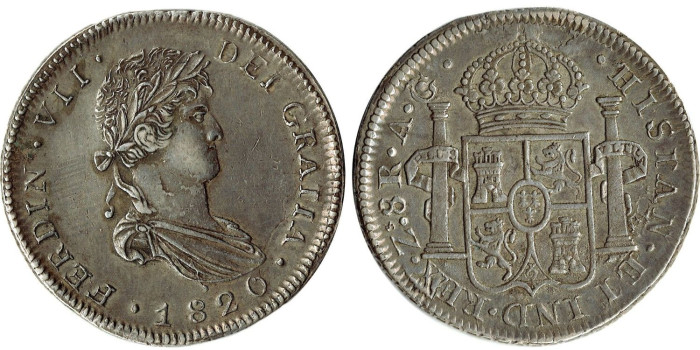 Cy15155.- Fernando VII  8 Reales 1820 Zacatecas A.G.- E.B.C