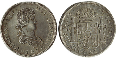 Cy15155.- Fernando VII  8 Reales 1820 Zacatecas A.G.- E.B.C