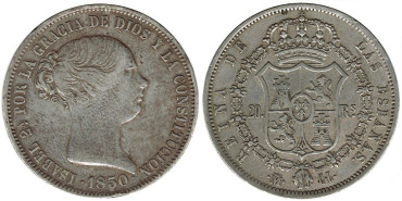 Cy16278.- ISABEL II  20 Reales 1850 Madrid C.L.  MBC- PLATA