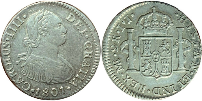 Cy12807.- CARLOS IV  2 Reales 1801 LIMA I.J. - EBC