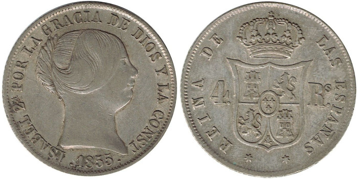 Cy16128.- ISABEL II - 4 Reales 1855 Madrid. EBC-