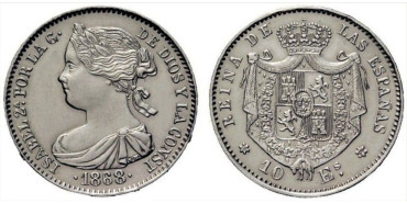 Cy16495.P.- ISABEL II 10 ESCUDOS 1868  (18-68). Platino (Pt)
