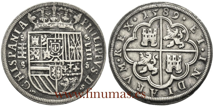 Cy03787.- FELIPE II - 8 REALES 1589 SEGOVIA. 3 ARCOS 2 PISOS.