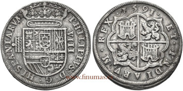 Cy03820.- FELIPE II - 8 REALES 1591 SEGOVIA. 5 ARCOS 2 PISOS.