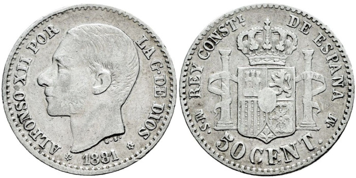 Cy16563e.- ALFONSO XII 50 Centimos 1881 ( 8-1) MBC