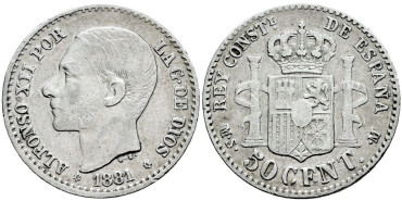 Cy16563e.- ALFONSO XII 50 Centimos 1881 ( 8-1) MBC
