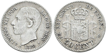 Cy16562f.- ALFONSO XII 50 Centimos 1880 ( 8-0) MBC+