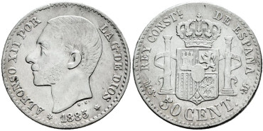 Cy16565e.- ALFONSO XII 50 Centimos 1885 ( 8-6) MBC