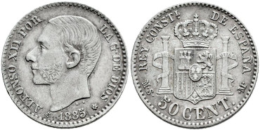 Cy16565g.- ALFONSO XII 50 Centimos 1885 ( 8-6) EBC-